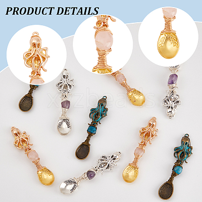 9Pcs Tibetan Style Alloy &  Gemstone Bead Big Pendants PALLOY-GA00010-1