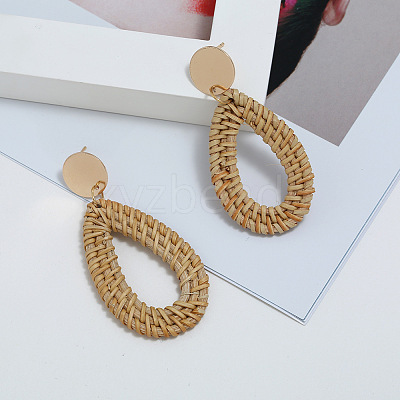 Alloy Rattan Woven Dangle Stud Earrings FS-WGA068A-03-1