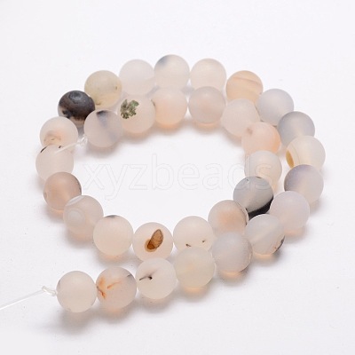 Frosted Natural Agate Round Beads Strands X-G-E322D-6mm-1