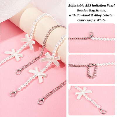 2Pcs Adjustable ABS Imitation Pearl Beaded Bag Straps DIY-AR0003-16C-1