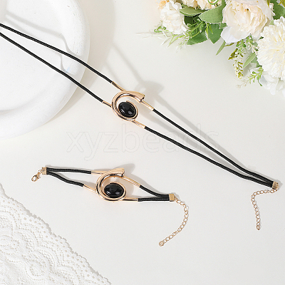 Number 6 Alloy & Acrylic & Wax Cord Double Layer Necklaces & Bracelets Sets for Women SJEW-CY0001-02-1