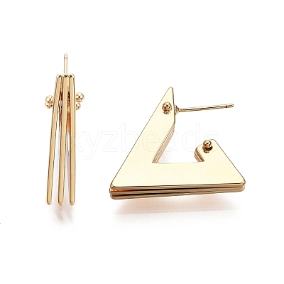 Brass Triple Triangle Stud Earrings EJEW-G321-12G-1