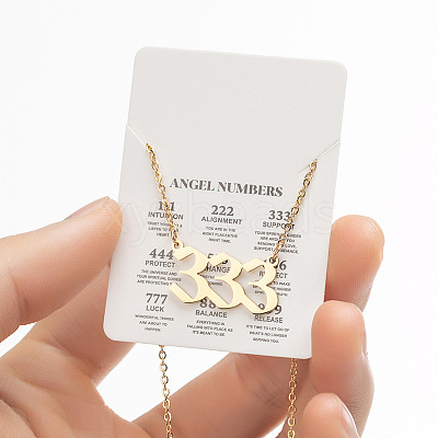 201 Stainless Steel Angel Number Pendant Necklaces for Women FS-WG21275-05-1