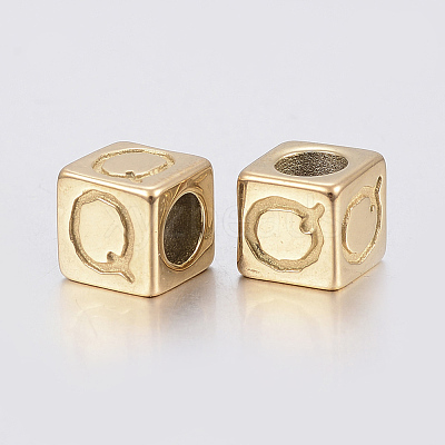 304 Stainless Steel Large Hole Letter European Beads STAS-H428-01G-Q-1