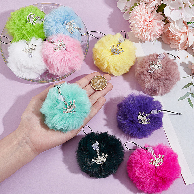 10Pcs Handmade Imitation Rex Rabbit Fur Pompom Ball Mobile Straps HJEW-OC00071-1