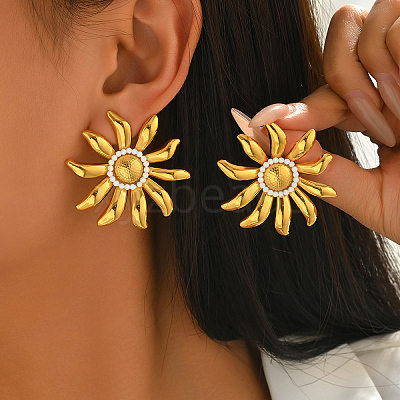201 Stainless Steel Glass Seed Beaded Stud Earrings for Women BQ4917-1