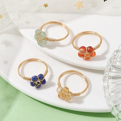 4Pcs 4 Styles Natural Mixed Gemstone Star Finger Rings GG-CJA9F5-G-1