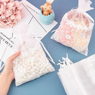 Lace Organza Drawstring Gift Bags OP-WH0009-05-1