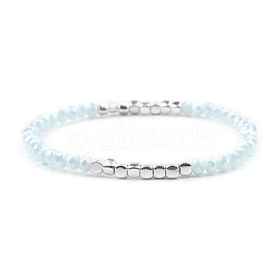 Gold-tone Miyuki Elastic Crystal Beaded Bracelet with Acrylic Tube Beads ST3553956-1