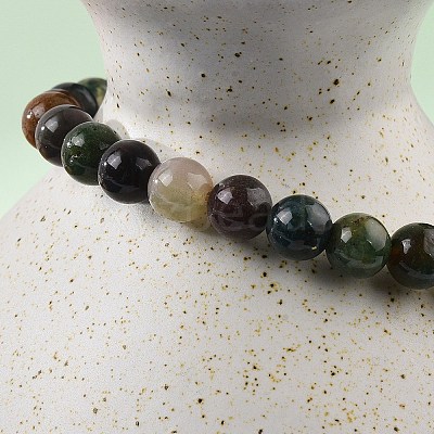 Natural Indian Agate Bead Stretch Bracelets BJEW-K212-A-010-1