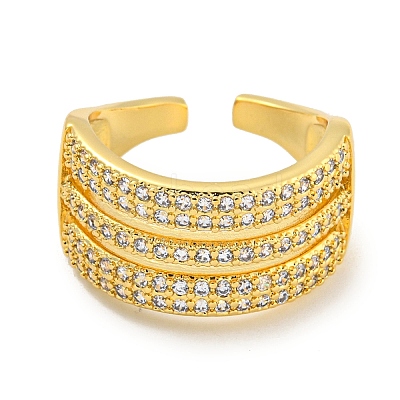 Rack Plating Five Row Brass Micro Pave Cubic Zirconia Open Cuff Ring RJEW-C082-14G-1