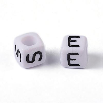 Mixed Letters White Letter Acrylic Cube Beads X-PL37C9308-1