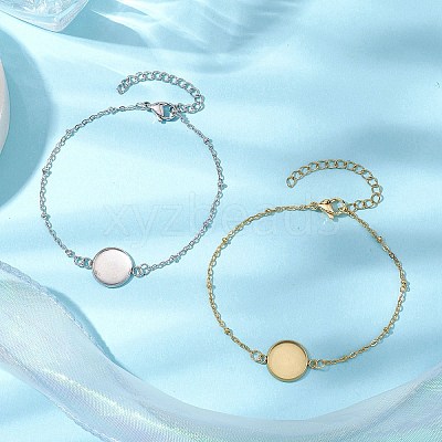 2Pcs 2 Colors 304 Stainless Steel Round Cabochon Setting Bracelets BJEW-JB11091-1