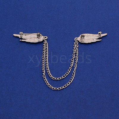 Double Wing with Hanging Chain Alloy Suit Collar Brooch JEWB-WH0026-01P-1