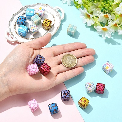 18Pcs 9 Colors Laser & Printed Opaque Acrylic Beads OACR-YW0004-55-1