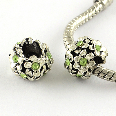 Antique Silver Plated Alloy Rhinestone Flower Large Hole European Beads MPDL-R041-04C-1