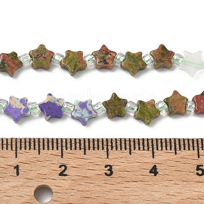 5 Styles Synthetic Imperial Jasper & Natural Topaz Jade & Quartz Crystal & Unakite & Kambaba Jasper Beads Strands G-D095-A01-1