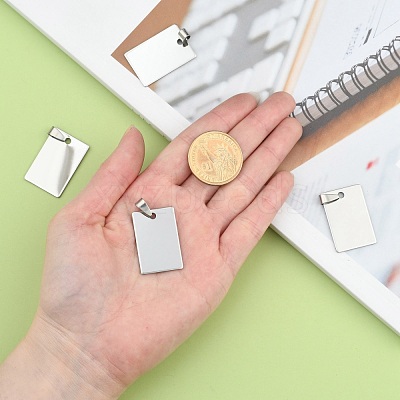 Non-Tarnish 201 Stainless Steel Rectangle Mirror Polished Finish Stamping Blank Tag Pendants STAS-S030-01-1