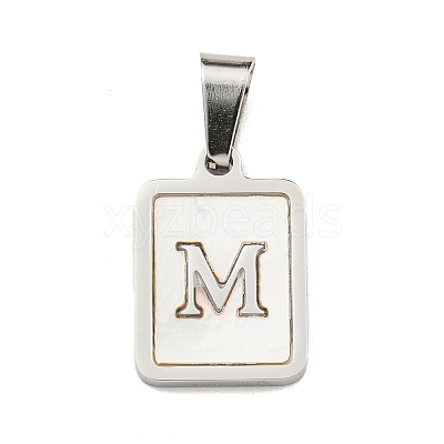 304 Stainless Steel Pave Natural White Shell Pendants STAS-S130-03P-M-1