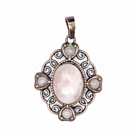 Retro Hollow Natural Rose Quartz Pendants PW-WG7B8C5-21-1