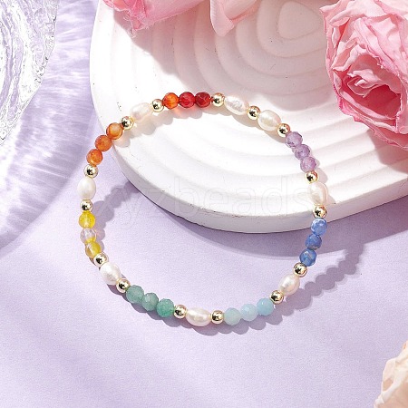 Natural & Synthetic Gemstone & Cultured Freshwater Pearl Beaded Stretch Bracelets for Women BJEW-JB11438-1