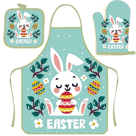 Easter Theme Polyester Sleeveless Apron and Gloves PW-WG43897-02-1
