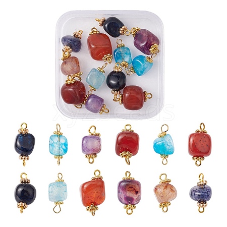 12Pcs 4 Colors Natural Agate Dyed Beads Connector Charms FIND-YW0003-73-1