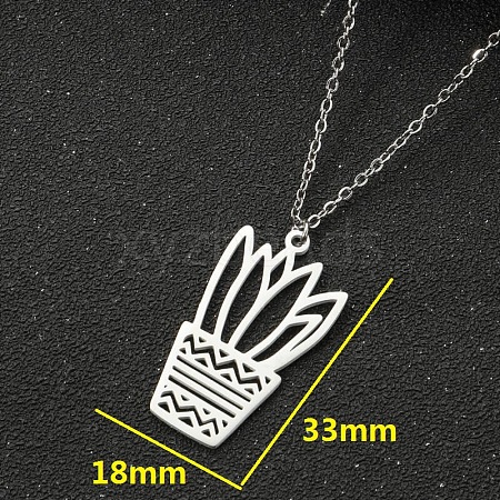 304 Stainless Steel Cutout Potted Plant Pendant Necklaces for Women WGA529A-10-1