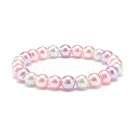 Glass Pearl Round Beaded Stretch Bracelet for Women BJEW-JB08606-1