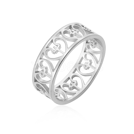 Heart with Cross Stainless Steel Hollow Finger Ring PW-WG90649-04-1