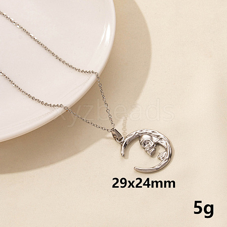 Minimalist Stainless Steel Moon with Skull Pendant Necklace for Women RX9725-5-1