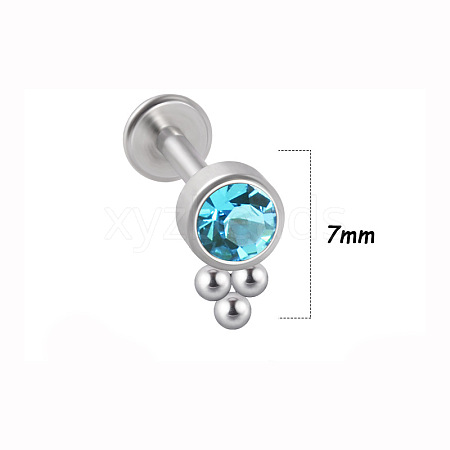 316L Surgical Stainless Steel & G23 Titanium & Aquamarine Rhinestone Flat Round Cartilage Earrings WGA7630-14-1