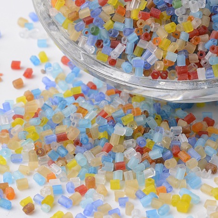 Transparent Colors Faceted Frosted Round Glass Bugle Seed Beads SEED-K005-2mm-HM03-1