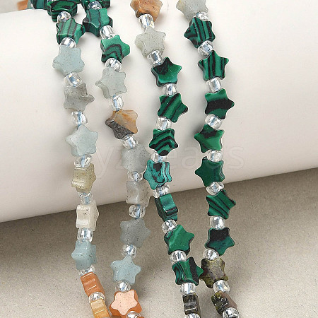 4 Styles Synthetic Malachite & Natural Dragon Blood Jasper & Flower Amazonite & Red Aventurine Beads Strands G-D095-A08-1