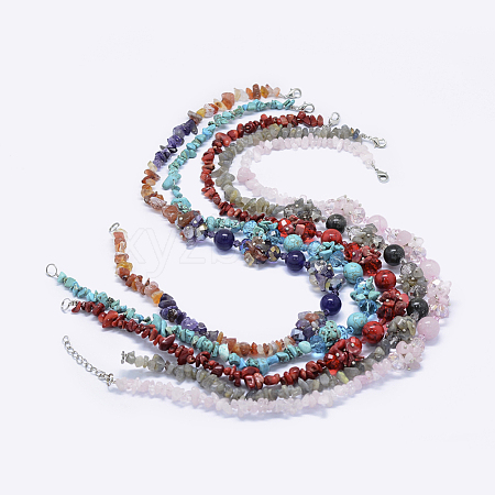 Natural & Synthetic Mixed Stone and Glass Beaded Necklaces NJEW-K107-06-1