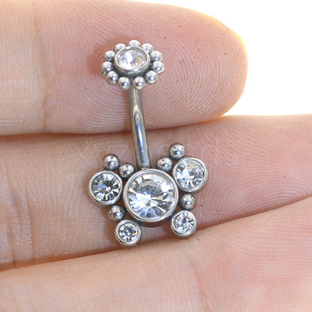 Titanium Steel Cluster Clear Cubic Zirconia 15 Gauge Belly Button Rings WG1C102-04-1