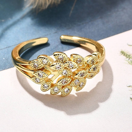 Rack Plating Brass Micro Pave Clear Cubic Zirconia Cuff Finger Rings for Women RJEW-M028-32G-03-1
