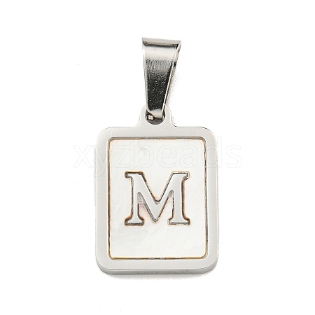 304 Stainless Steel Pave Natural White Shell Pendants STAS-S130-03P-M-1