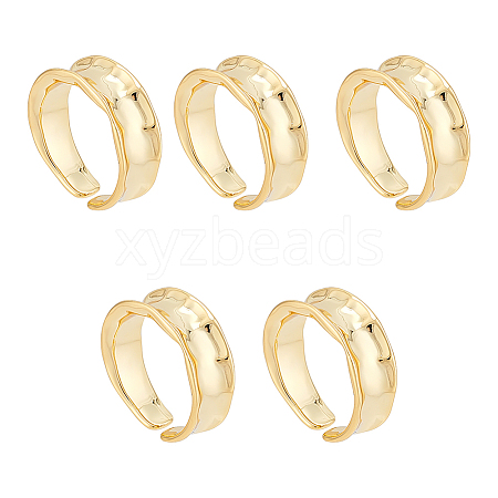 5Pcs Brass Wave Open Cuff Ring for Women RJEW-UN0002-33LG-1