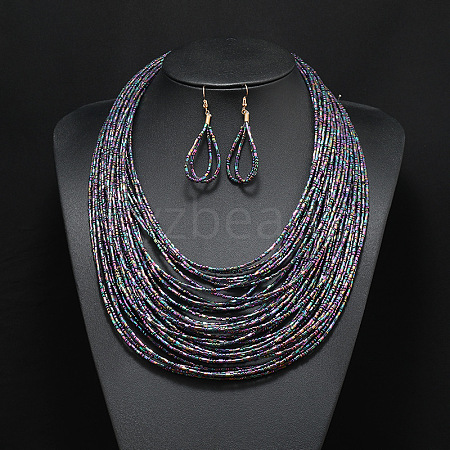 Bohemian Style Glass Seed Beaded Multilayer Necklaces & Teardrop Dangle Earrings Sets WGC1230-02-1