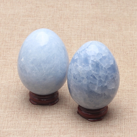 Natural Celestite/Celestine Egg Statue with Wood Base PW-WG81032-01-1