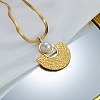 304 Stainless Steel & Imitation Pearl Textured Pendant Necklaces WGD189B-02-1