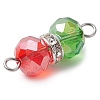 Red & Green Faceted Rondelle Transparent Glass & Brass Rhinestone Peanut Connector Charms PALLOY-JF03000-4