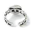 Flat Round with Word W Panel Alloy Open Cuff Finger Ring for Women RJEW-K275-14AS-3