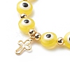 Brass Tiny Cross Charms Braided Beaded Bracelets for Women BJEW-JB08743-3