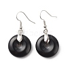 Natural Obsidian Donut Dangle Earrings EJEW-G300-01P-06-2