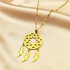 Woven Net/Web with Feather 304 Stainless Steel Boho Pendant Necklaces for Women NJEW-G087-06G-1