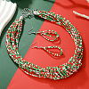 Christmas Glass Seed Beaded Multilayer Necklaces & Teardrop Dangle Earrings Sets WG44FFB-03-1