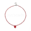 Glass Heart Pendant Necklace with Beaded Chains for Women NJEW-TA00060-1