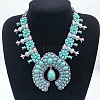 Alloy & Synthetic Turquoise Boho Flower Squash Bib Necklaces for Women FS-WGADD2A-01-1